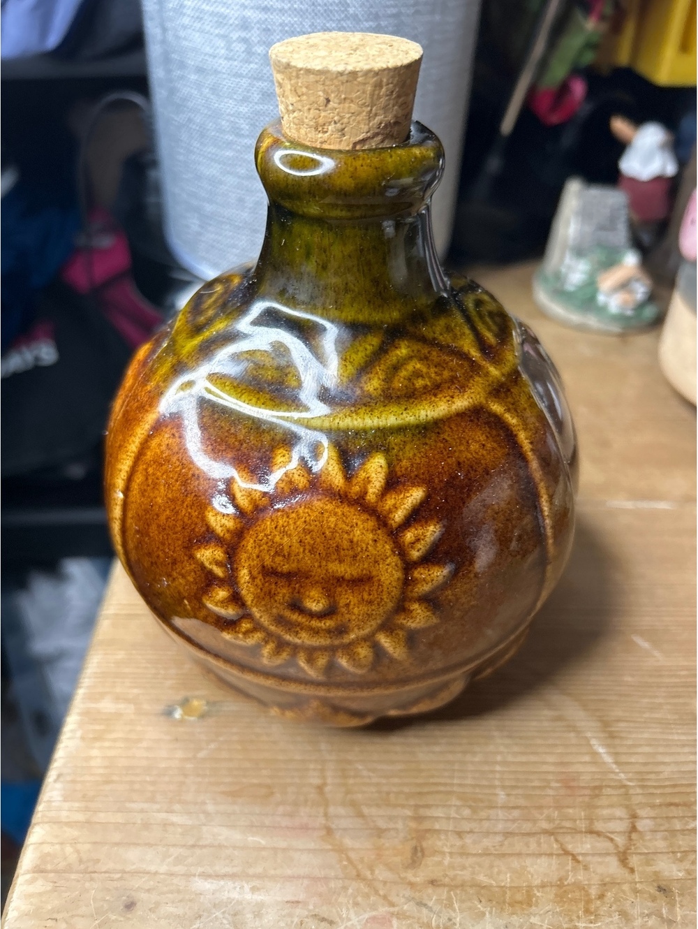 Ceramic Pitcher Jug with Sun Design and Cork Stopper